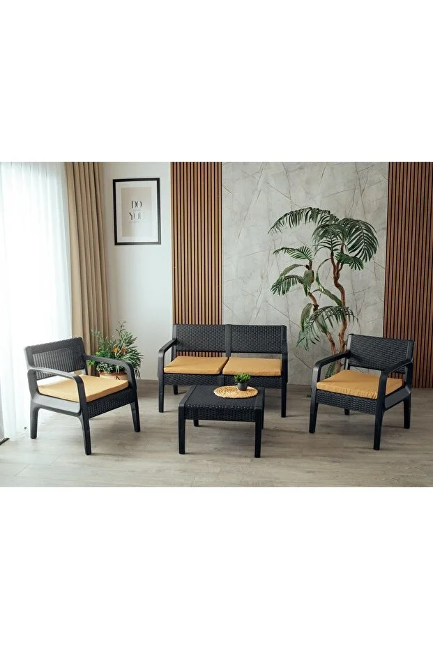 Lüx Sofia 4 Kişilik Minderli Sehpalı Raddan Bahçe Balkon Teras Ergonomik  Oturma Grubu 2 1 1